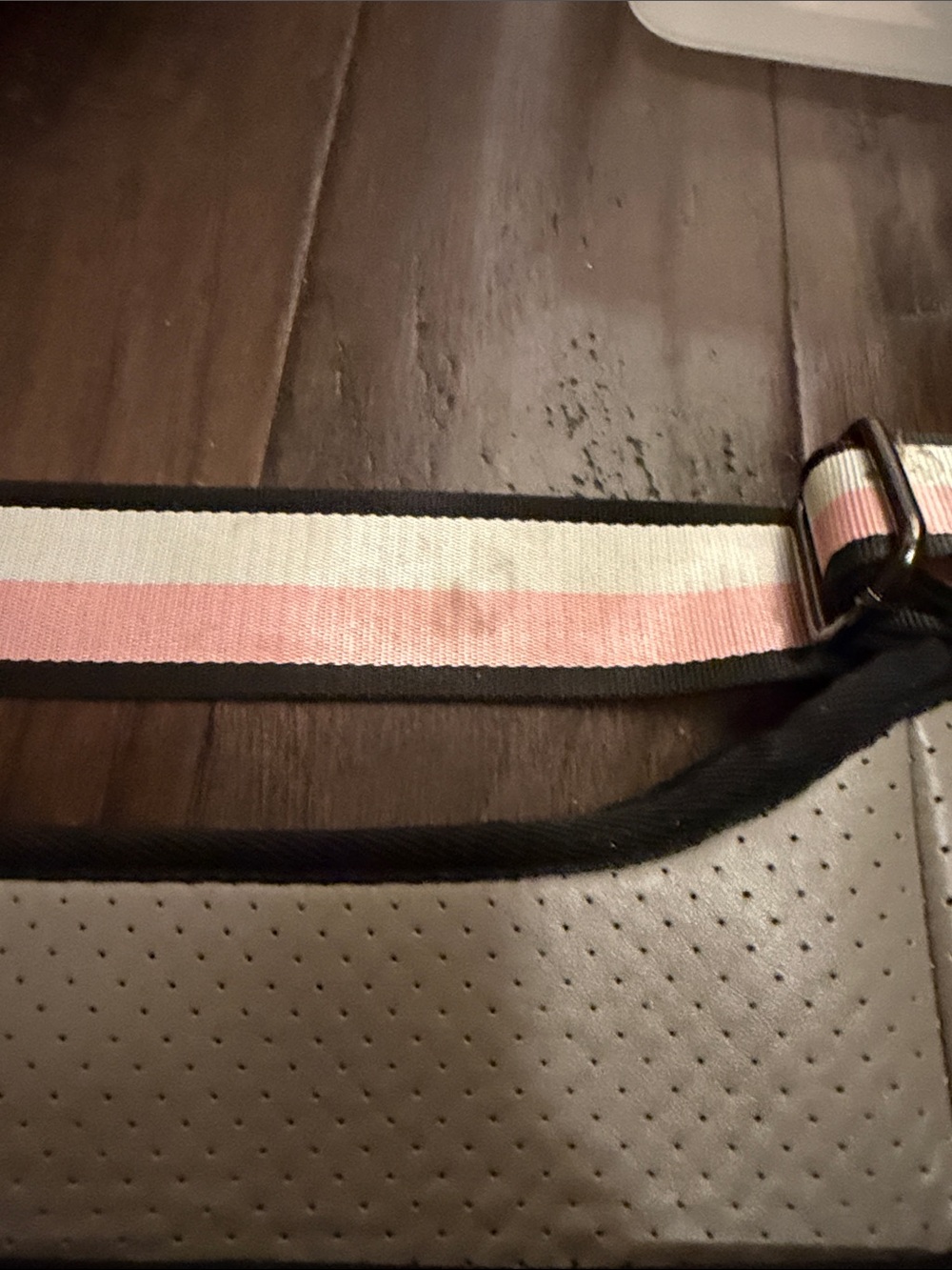 Haute Shore Neutral Perforated Crossbody Bag with Pink & White Stripe - Picture 2 of 4